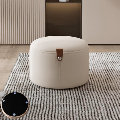 Contemporary Nordic Metal Rubber Wood Faux Leather Cylindrical Low Stool Backless Armless For Living Room