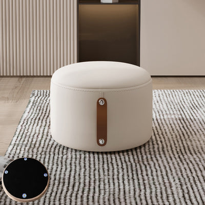 Contemporary Nordic Metal Rubber Wood Faux Leather Cylindrical Low Stool Backless Armless For Living Room