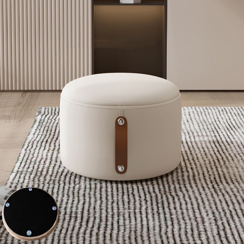 Contemporary Nordic Metal Rubber Wood Faux Leather Cylindrical Low Stool Backless Armless For Living Room