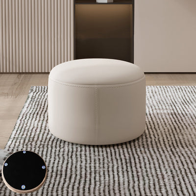 Contemporary Nordic Metal Rubber Wood Faux Leather Cylindrical Low Stool Backless Armless For Living Room