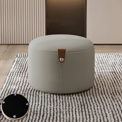 Contemporary Nordic Metal Rubber Wood Faux Leather Cylindrical Low Stool Backless Armless For Living Room