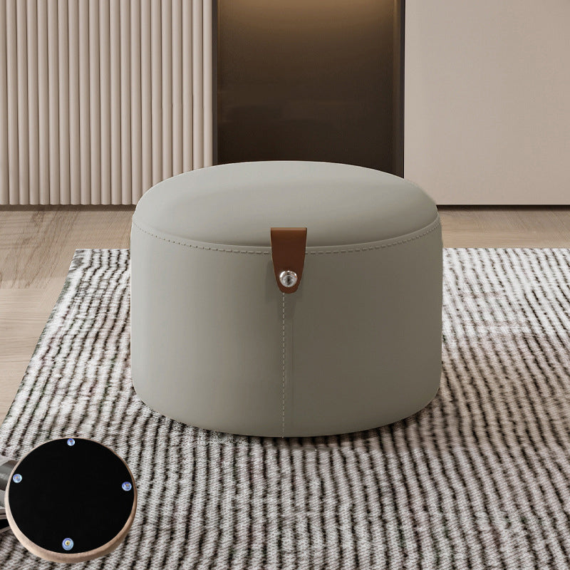 Contemporary Nordic Metal Rubber Wood Faux Leather Cylindrical Low Stool Backless Armless For Living Room