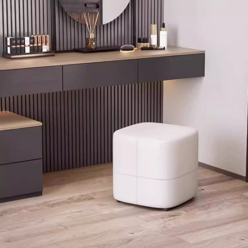 Modern Minimalist Square Solid Wood Foam Synthetic Leather Low Stool Backless Armless For Living Room