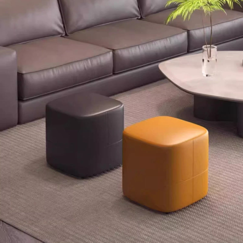 Modern Minimalist Square Solid Wood Foam Synthetic Leather Low Stool Backless Armless For Living Room