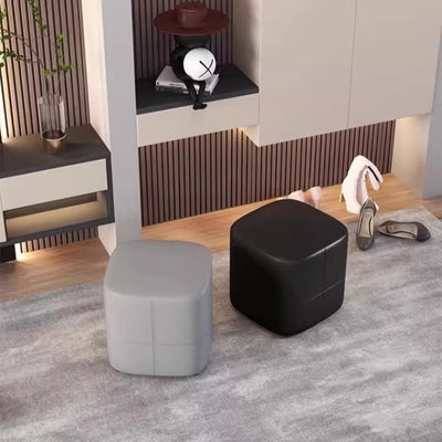Modern Minimalist Square Solid Wood Foam Synthetic Leather Low Stool Backless Armless For Living Room