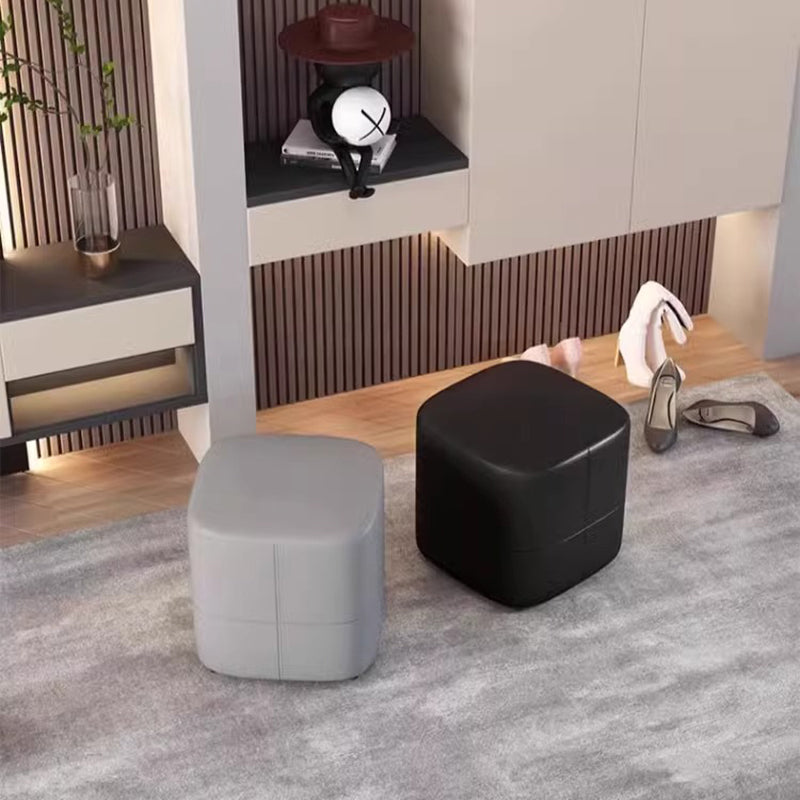 Modern Minimalist Square Solid Wood Foam Synthetic Leather Low Stool Backless Armless For Living Room