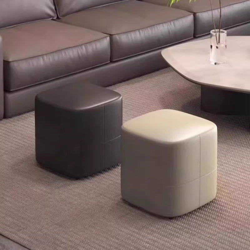Modern Minimalist Square Solid Wood Foam Synthetic Leather Low Stool Backless Armless For Living Room