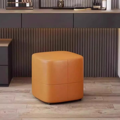 Modern Minimalist Square Solid Wood Foam Synthetic Leather Low Stool Backless Armless For Living Room
