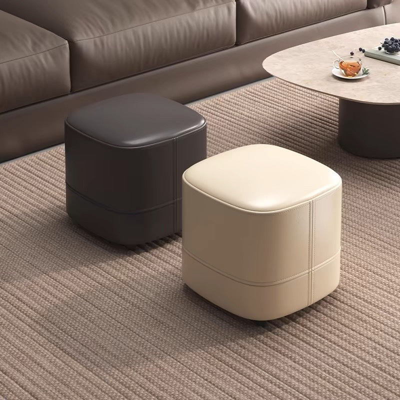 Modern Minimalist Square Solid Wood Foam Synthetic Leather Low Stool Backless Armless For Living Room