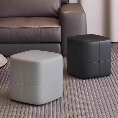 Modern Minimalist Square Solid Wood Foam Synthetic Leather Low Stool Backless Armless For Living Room