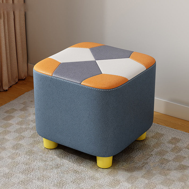Modern Minimalist Square Geometric Patchwork Pattern Solid Wood Synthetic Fabric Sponge Low Stool Backless Armless For Living Room