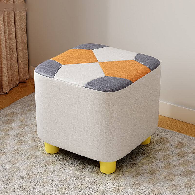 Modern Minimalist Square Geometric Patchwork Pattern Solid Wood Synthetic Fabric Sponge Low Stool Backless Armless For Living Room
