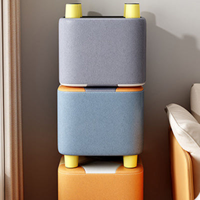 Modern Minimalist Square Geometric Patchwork Pattern Solid Wood Tech Fabric Sponge Low Stool Backless Armless For Living Room