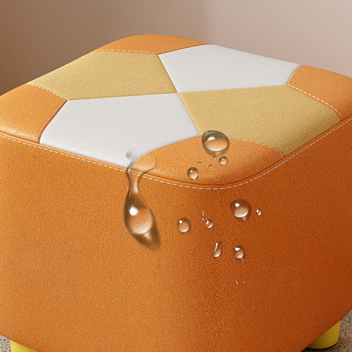 Modern Minimalist Square Geometric Patchwork Pattern Solid Wood Synthetic Fabric Sponge Low Stool Backless Armless For Living Room
