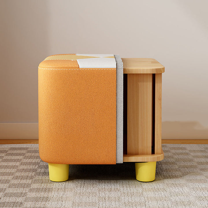 Modern Minimalist Square Geometric Patchwork Pattern Solid Wood Synthetic Fabric Sponge Low Stool Backless Armless For Living Room