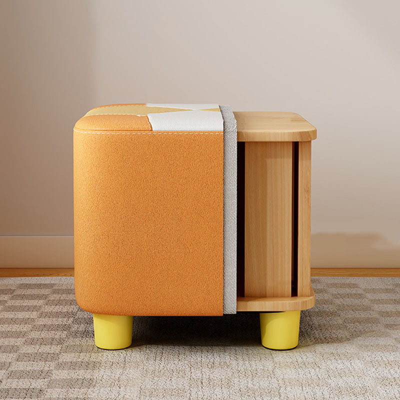 Modern Minimalist Square Geometric Patchwork Pattern Solid Wood Tech Fabric Sponge Low Stool Backless Armless For Living Room