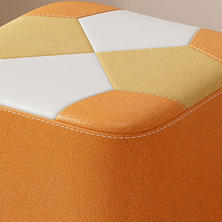 Modern Minimalist Square Geometric Patchwork Pattern Solid Wood Synthetic Fabric Sponge Low Stool Backless Armless For Living Room