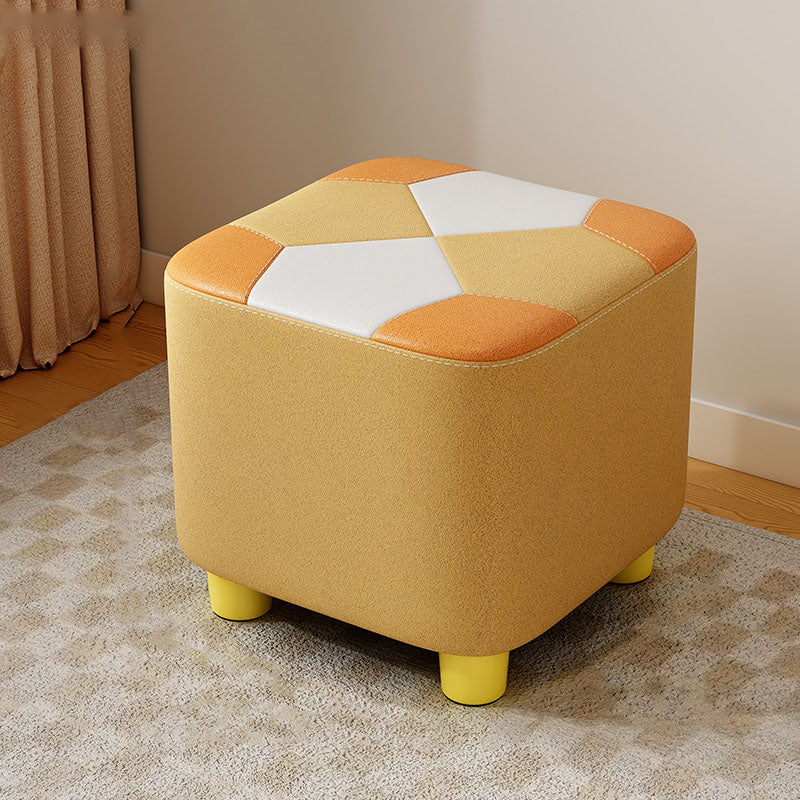 Modern Minimalist Square Geometric Patchwork Pattern Solid Wood Synthetic Fabric Sponge Low Stool Backless Armless For Living Room