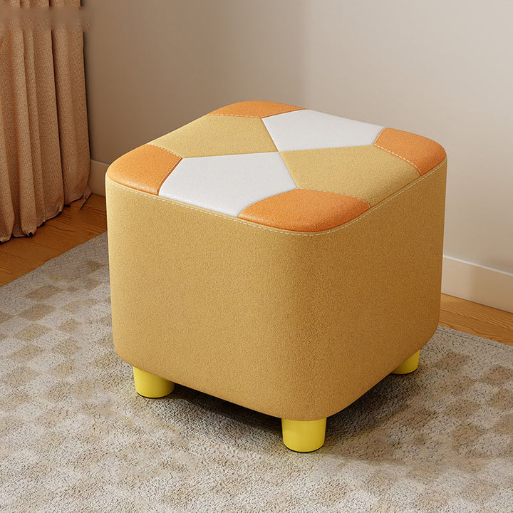 Modern Minimalist Square Geometric Patchwork Pattern Solid Wood Synthetic Fabric Sponge Low Stool Backless Armless For Living Room