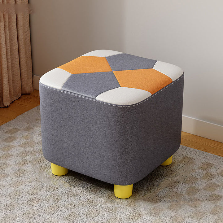 Modern Minimalist Square Geometric Patchwork Pattern Solid Wood Synthetic Fabric Sponge Low Stool Backless Armless For Living Room