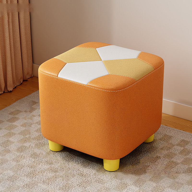 Modern Minimalist Square Geometric Patchwork Pattern Solid Wood Synthetic Fabric Sponge Low Stool Backless Armless For Living Room