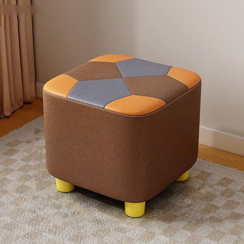 Modern Minimalist Square Geometric Patchwork Pattern Solid Wood Synthetic Fabric Sponge Low Stool Backless Armless For Living Room