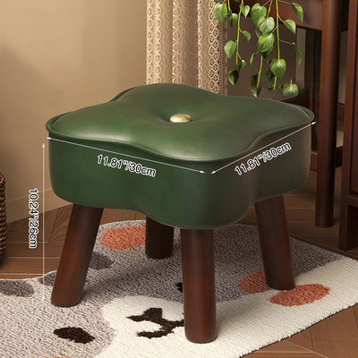 Traditional Vintage Four-Leaf Clover-Shaped Oval Oil Wax Leather Solid Wood Sponge Low Stool Backless Armless For Living Room