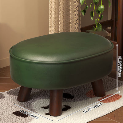 Traditional Vintage Four-Leaf Clover-Shaped Oval Oil Wax Leather Solid Wood Sponge Low Stool Backless Armless For Living Room