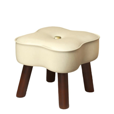 Traditional Vintage Four-Leaf Clover-Shaped Oval Oil Wax Leather Solid Wood Sponge Low Stool Backless Armless For Living Room