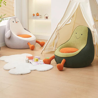 Contemporary Creative Kids Avocado-shaped Penguin-shaped Sponge Lambswool Accent Chair Backrest Armless For Living Room