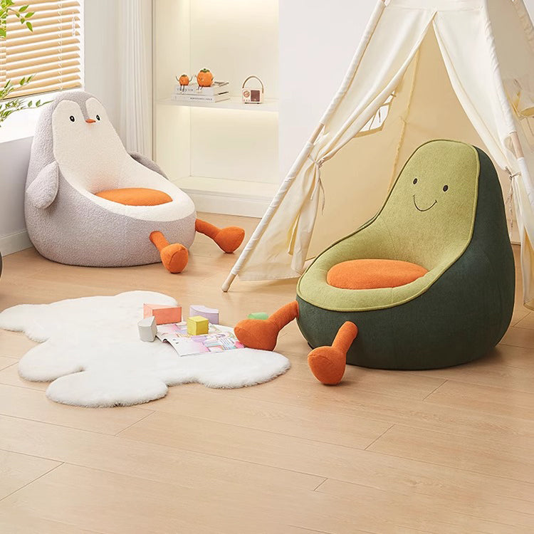 Contemporary Creative Kids Avocado-shaped Penguin-shaped Sponge Lambswool Accent Chair Backrest Armless For Living Room