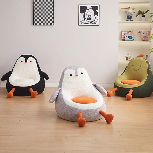 Contemporary Creative Kids Avocado-shaped Penguin-shaped Sponge Lambswool Accent Chair Backrest Armless For Living Room