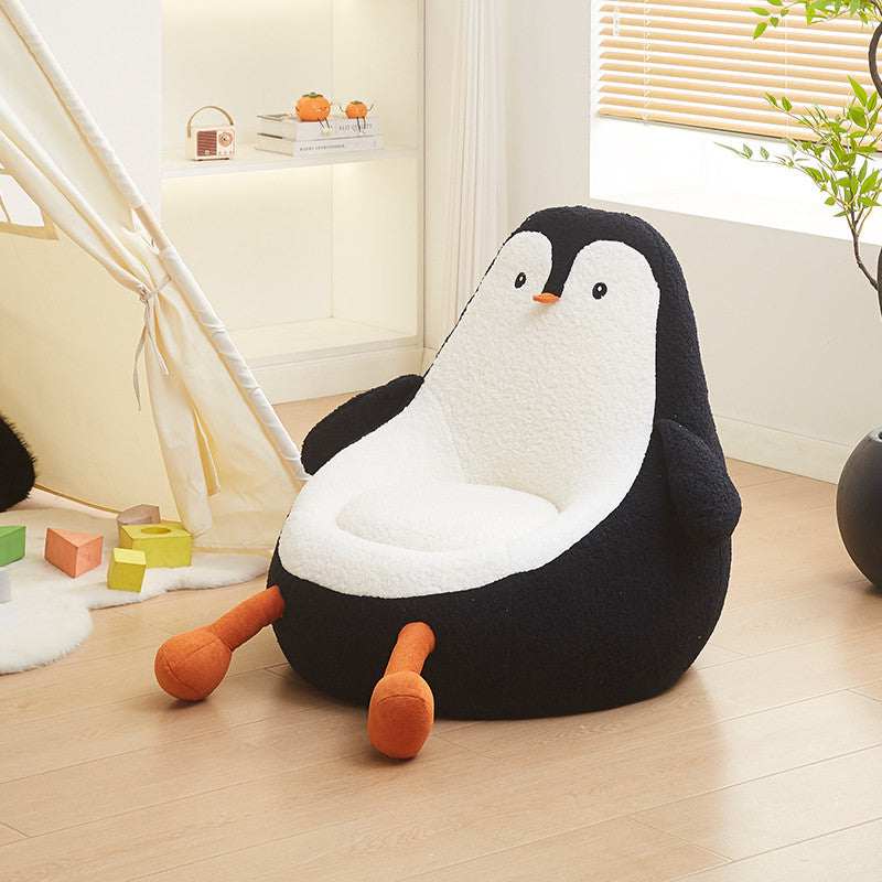 Contemporary Creative Kids Avocado-shaped Penguin-shaped Sponge Lambswool Accent Chair Backrest Armless For Living Room