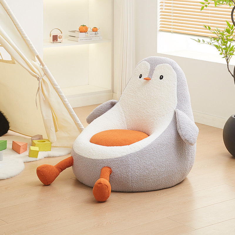 Contemporary Creative Kids Avocado-shaped Penguin-shaped Sponge Lambswool Accent Chair Backrest Armless For Living Room