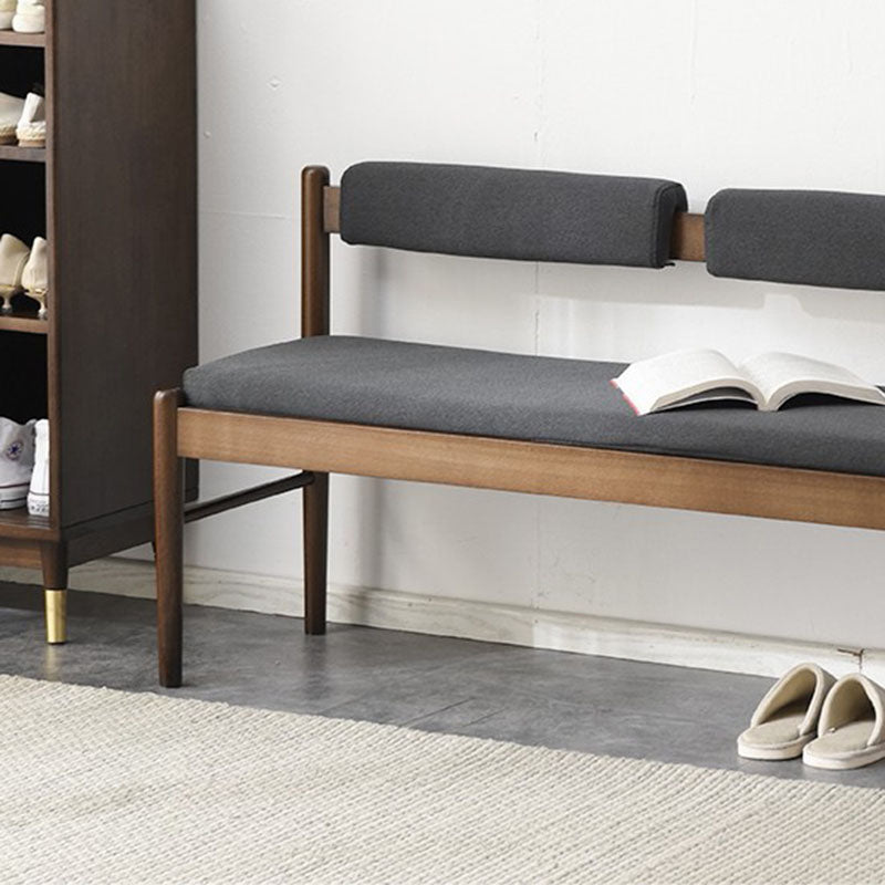 Traditional Vintage Rectangular Solid Wood Fabric Bench Backrest Armless For Living Room