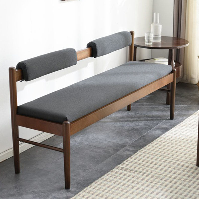 Traditional Vintage Rectangular Solid Wood Fabric Bench Backrest Armless For Living Room
