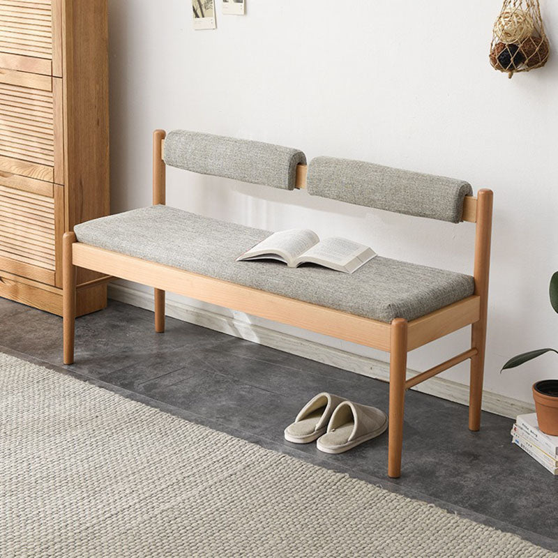 Traditional Vintage Rectangular Solid Wood Fabric Bench Backrest Armless For Living Room