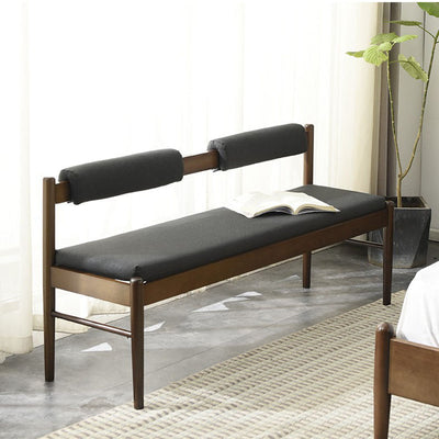 Traditional Vintage Rectangular Solid Wood Fabric Bench Backrest Armless For Living Room