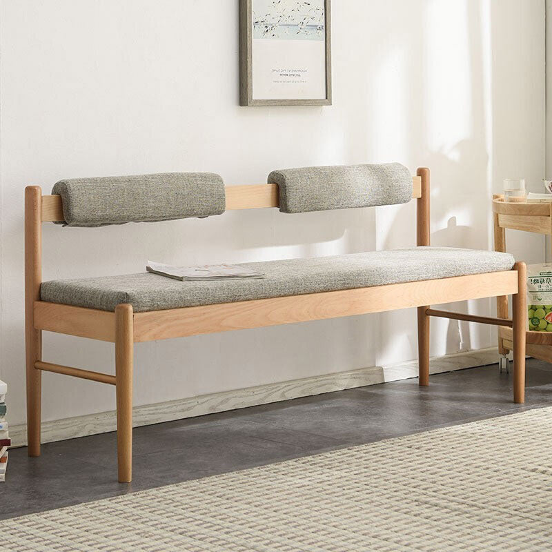 Traditional Vintage Rectangular Solid Wood Fabric Bench Backrest Armless For Living Room