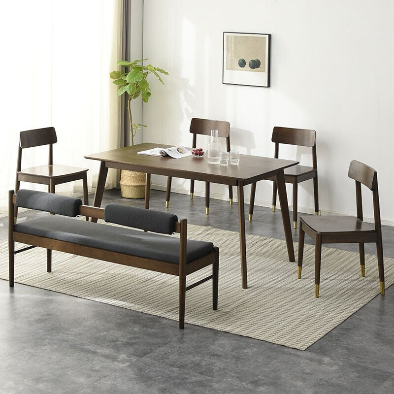 Traditional Vintage Rectangular Solid Wood Fabric Bench Backrest Armless For Living Room