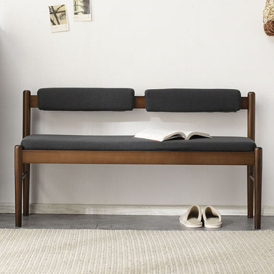 Traditional Vintage Rectangular Solid Wood Fabric Bench Backrest Armless For Living Room
