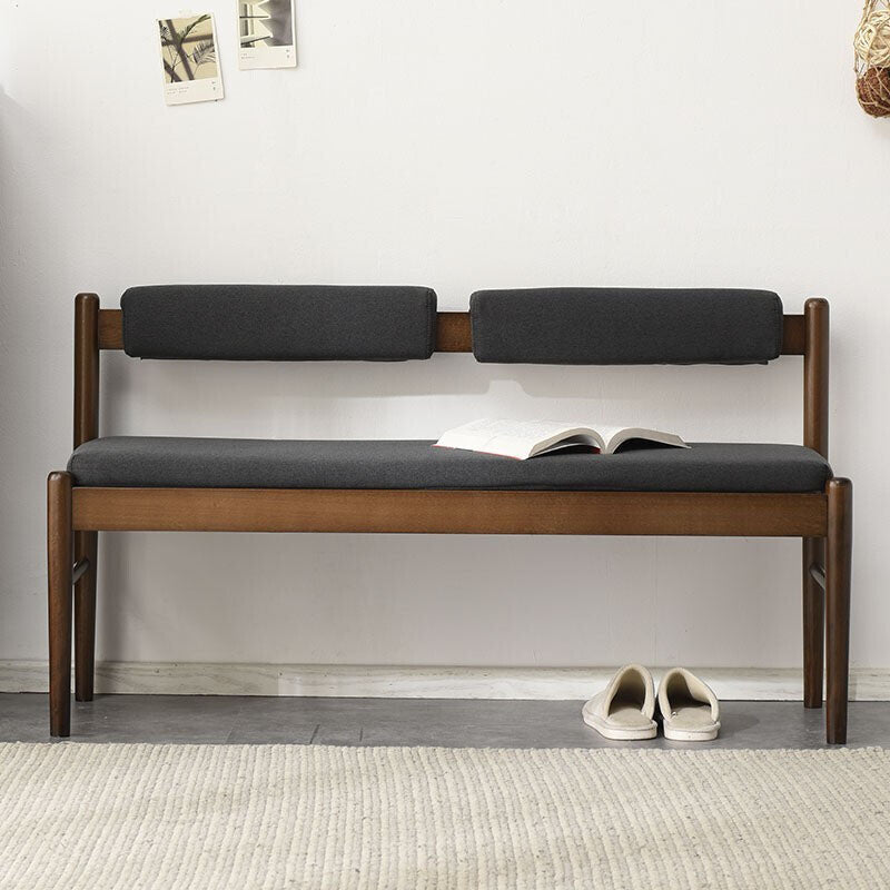 Traditional Vintage Rectangular Solid Wood Fabric Bench Backrest Armless For Living Room