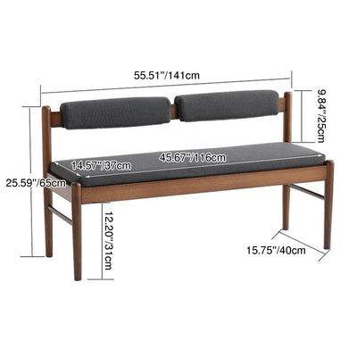 Traditional Vintage Rectangular Solid Wood Fabric Bench Backrest Armless For Living Room