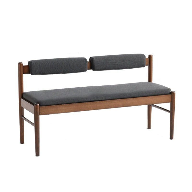 Traditional Vintage Rectangular Solid Wood Fabric Bench Backrest Armless For Living Room