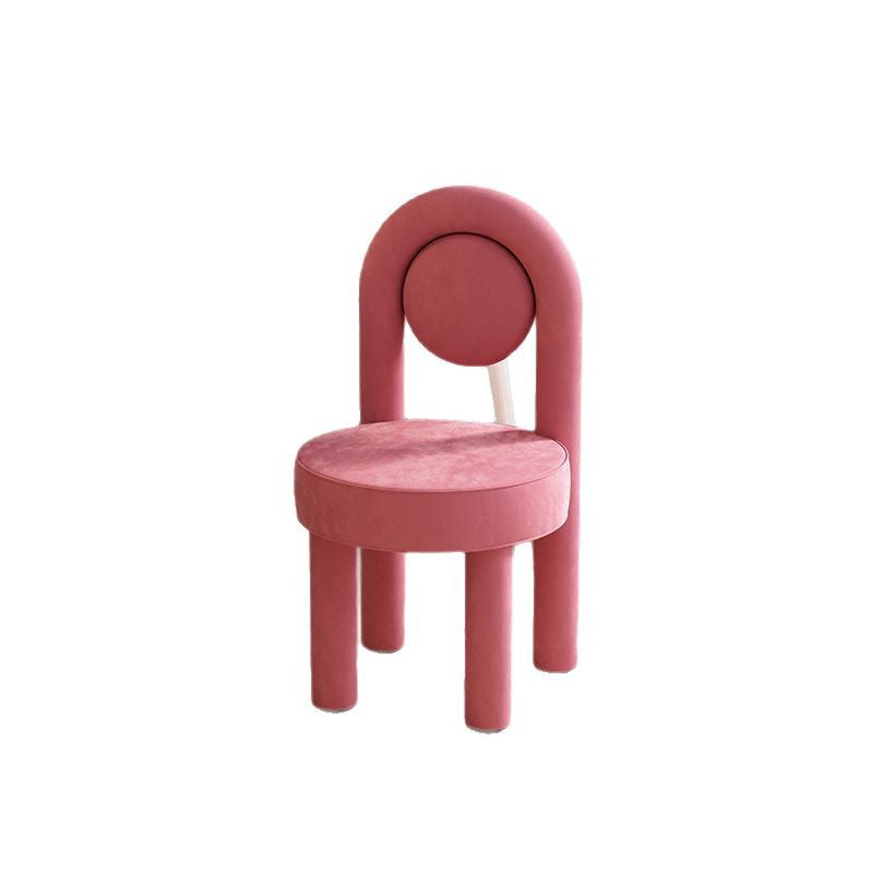 Moderner minimalistischer Schminkhocker mit rundem Bogen, aus Wildlederstoff, Karbonstahl und Schaumstoff, mit Rückenlehne, ohne Armlehnen, für das Schlafzimmer 