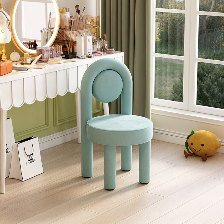 Moderner minimalistischer Schminkhocker mit rundem Bogen, aus Wildlederstoff, Karbonstahl und Schaumstoff, mit Rückenlehne, ohne Armlehnen, für das Schlafzimmer 