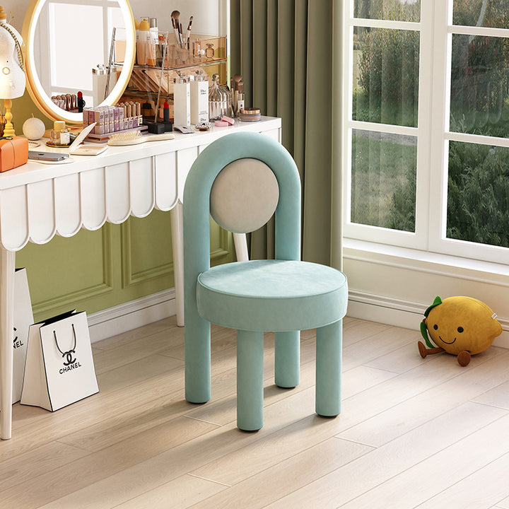 Moderner minimalistischer Schminkhocker mit rundem Bogen, aus Wildlederstoff, Karbonstahl und Schaumstoff, mit Rückenlehne, ohne Armlehnen, für das Schlafzimmer 