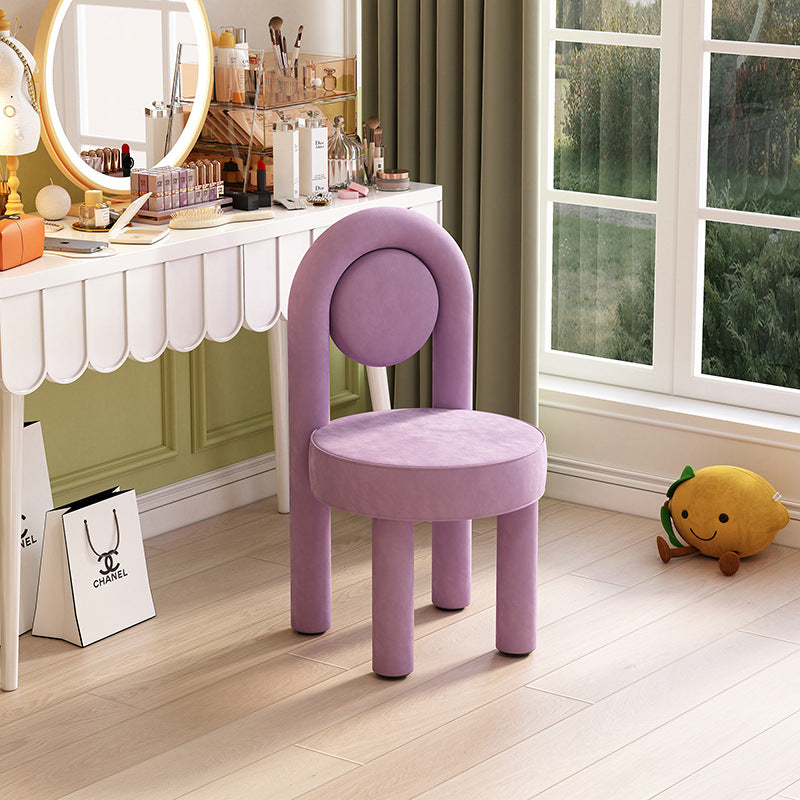 Modern Minimalist Arched Round Brushed Velvet Metal Foam Vanity Stool Backrest Armless For Bedroom