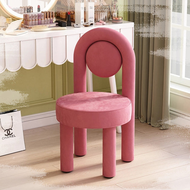 Modern Minimalist Arched Round Brushed Velvet Metal Foam Vanity Stool Backrest Armless For Bedroom