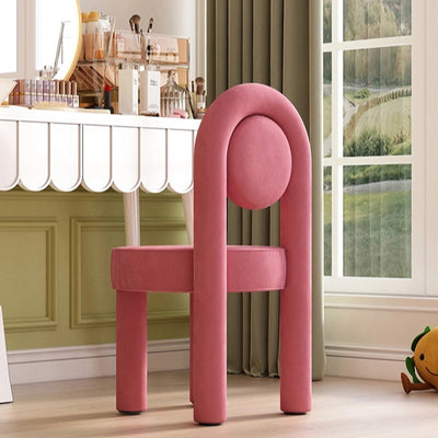 Modern Minimalist Arched Round Brushed Velvet Metal Foam Vanity Stool Backrest Armless For Bedroom